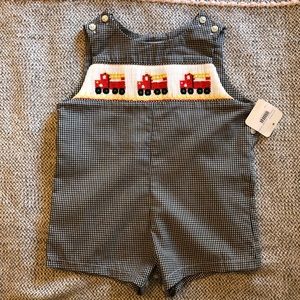 NWT Betti Terrell firetruck smocked skipsuit